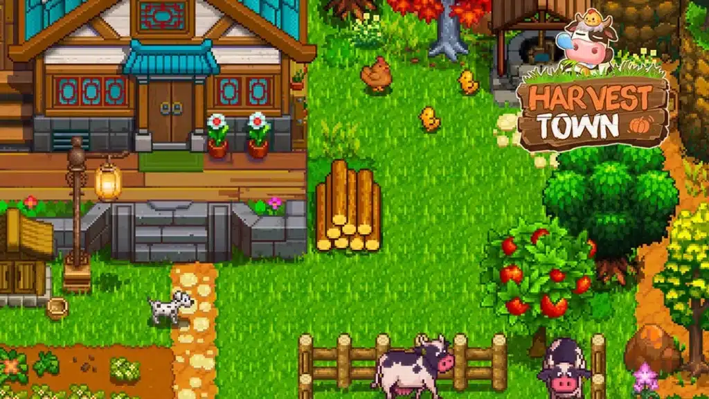 a screenshot of a gameplay of a cozy game: Harvest Town