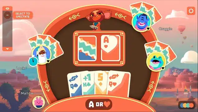 A screenshot of the gameplay of a Discord game named Blazing 8s.