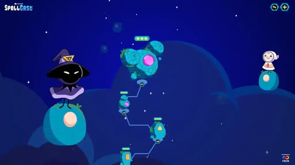 A screenshot of the gameplay of a Discord game named Spellcast.