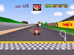 a screenshot of the gameplay of the nostalgic video game: Super Mario Kart 64