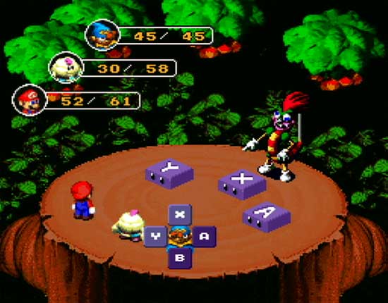 a screenshot of the gameplay of the nostalgic video game: Super Mario RPG: Legend of the Seven Stars