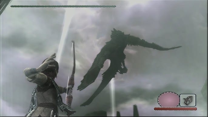 a screenshot of the gameplay of the nostalgic video game: Shadow of the Colossus