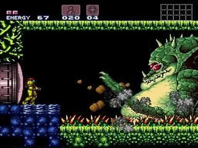 a screenshot of the gameplay of the nostalgic video game: Super Metroid