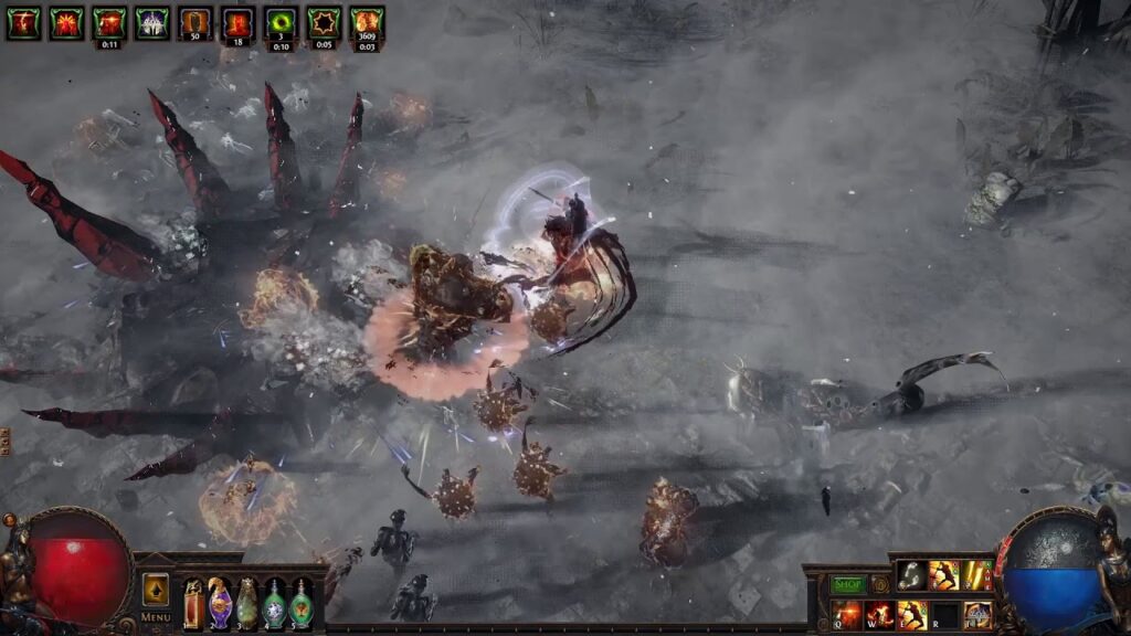 A screenshot of the gameplay of an RPG with the best character progression: Path of Exile
