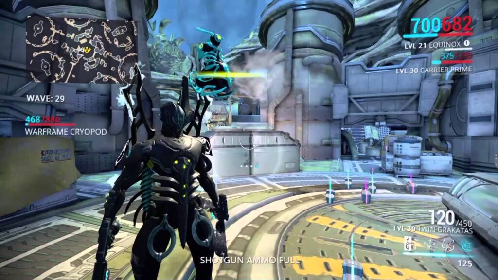 A screenshot of the gameplay of Warframe