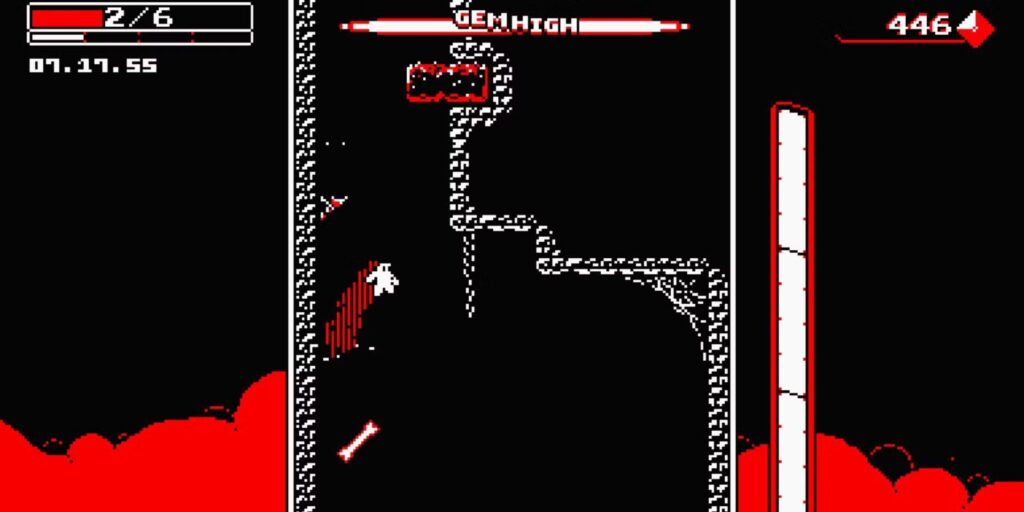 A screenshot of the gameplay: Downwell