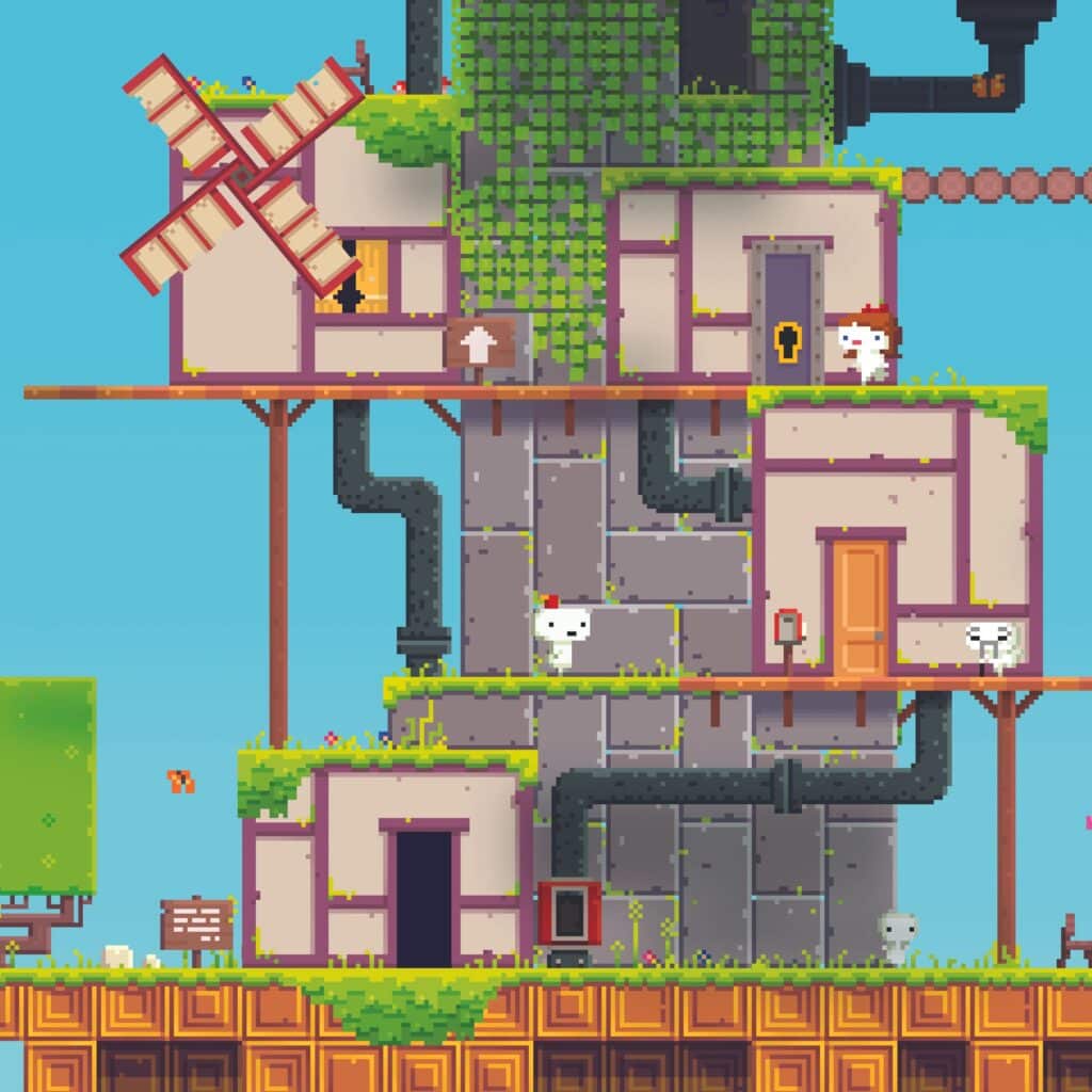 A screenshot of the gameplay of one of the top pixel art games: FEZ