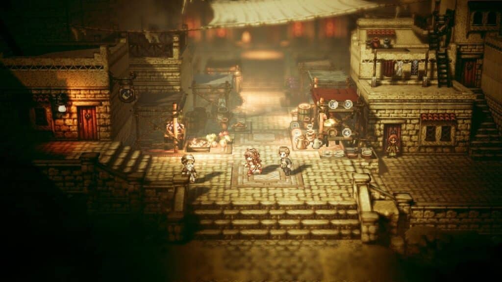 A screenshot of the game of one of the top pixel art games: Octopath Traveler