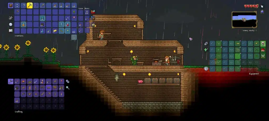 A screenshot of the gameplay of one of the top pixel art games: Terraria